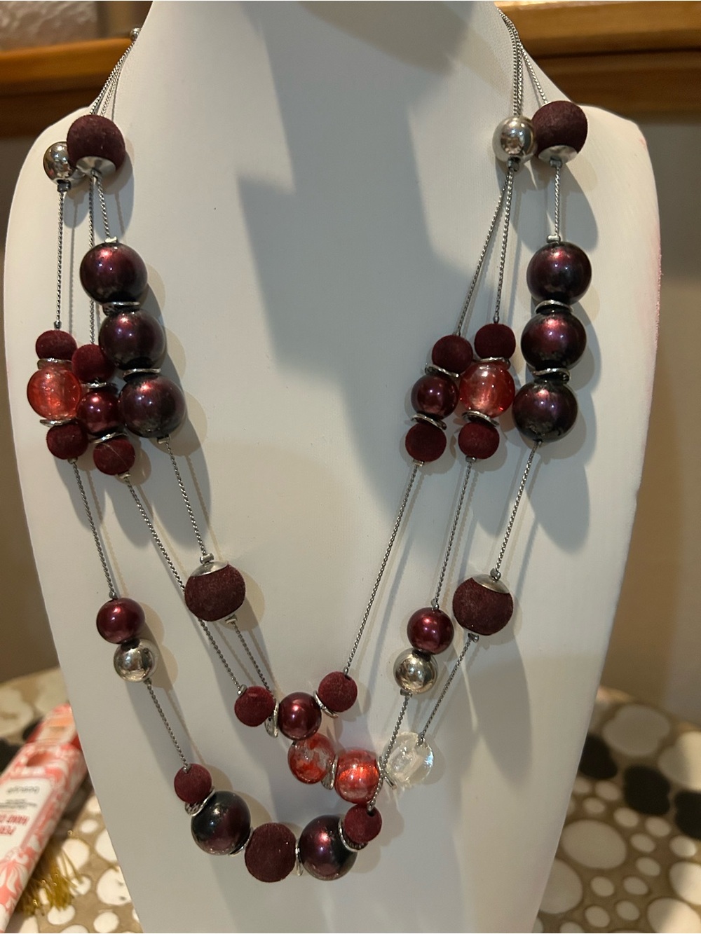 Charming Charlie Women's Multi-Strand Burgundy, Wine Colored Bead Necklace -